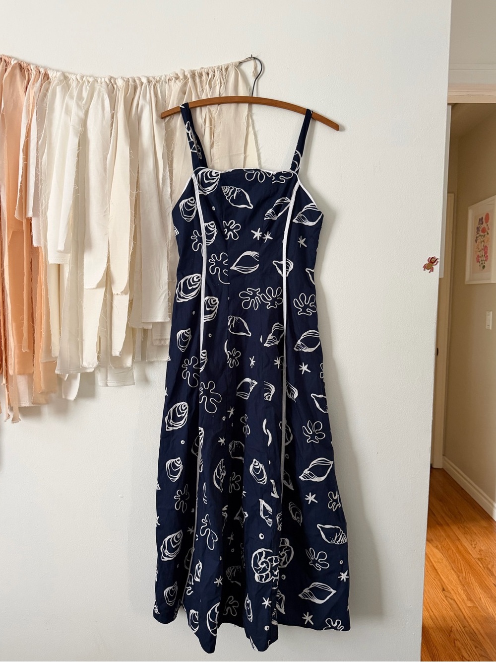 Moon River Shell Print Piped Cotton Midi Dress